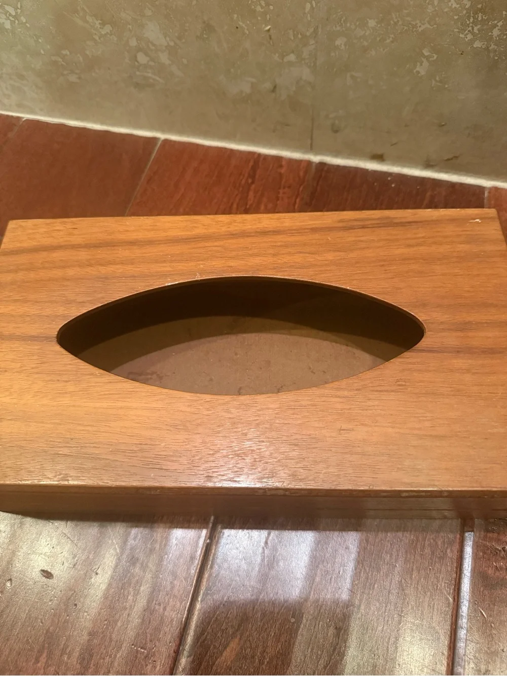 Vtg Ransburg Mid Century Brown Wooden Rectangular Tissue enclosed Box